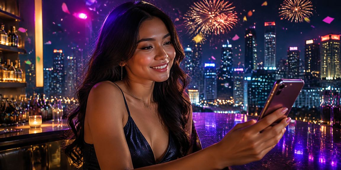 Pengalaman casino mobile dengan tampilan neon modern di perangkat seluler